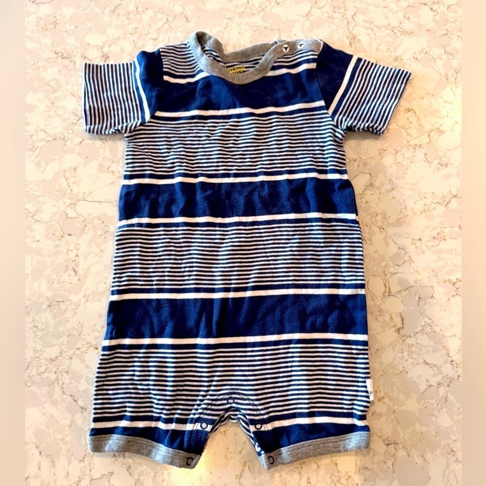 Burt’s Bees 24mos - Striped Blue and White Baby Romper